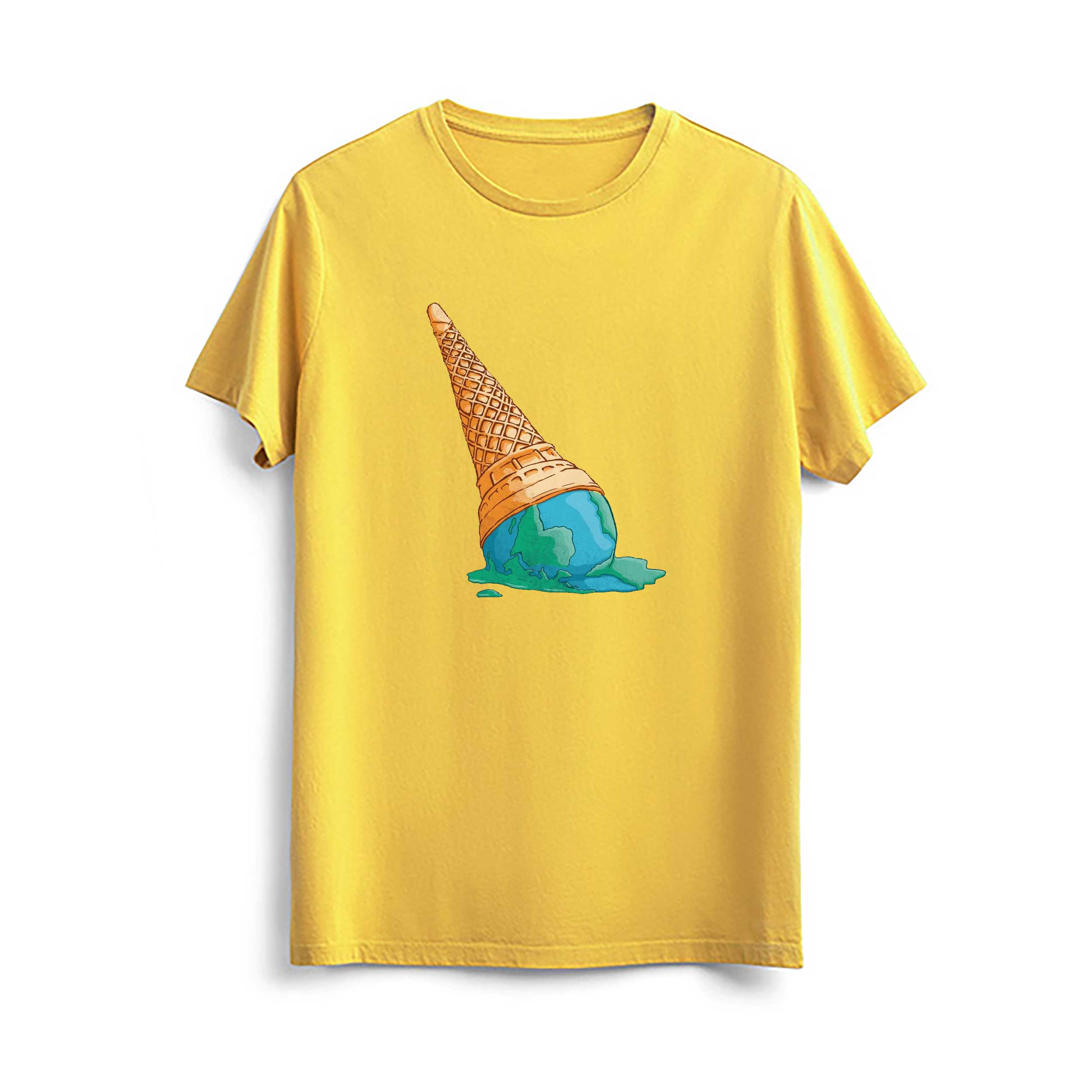 تیشرت زرد مردانه و زنانه طرح همه چی داره آب میشه