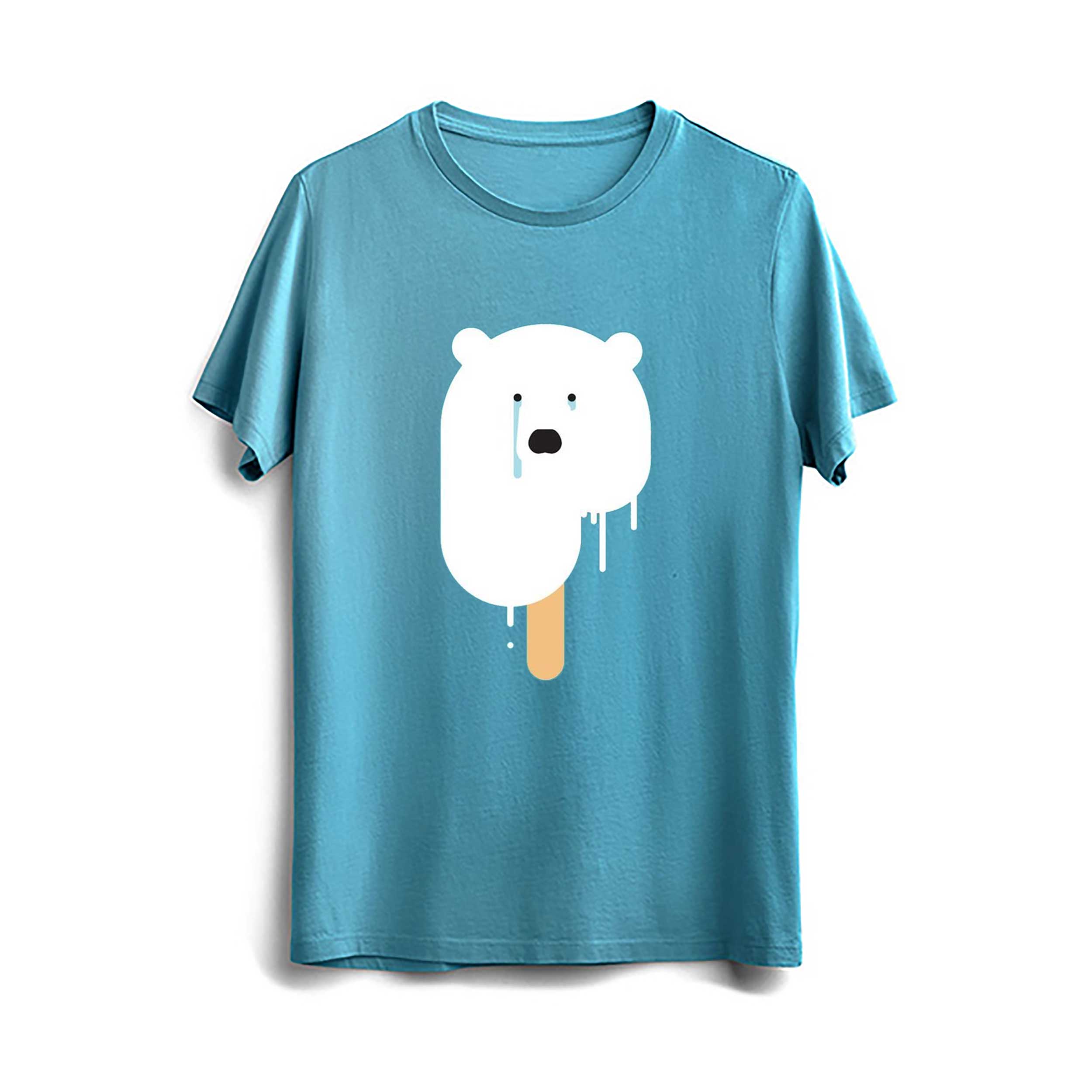 تیشرت آبی فیروزه ای طرح خرس های قطبی به سرما نیاز دارند
