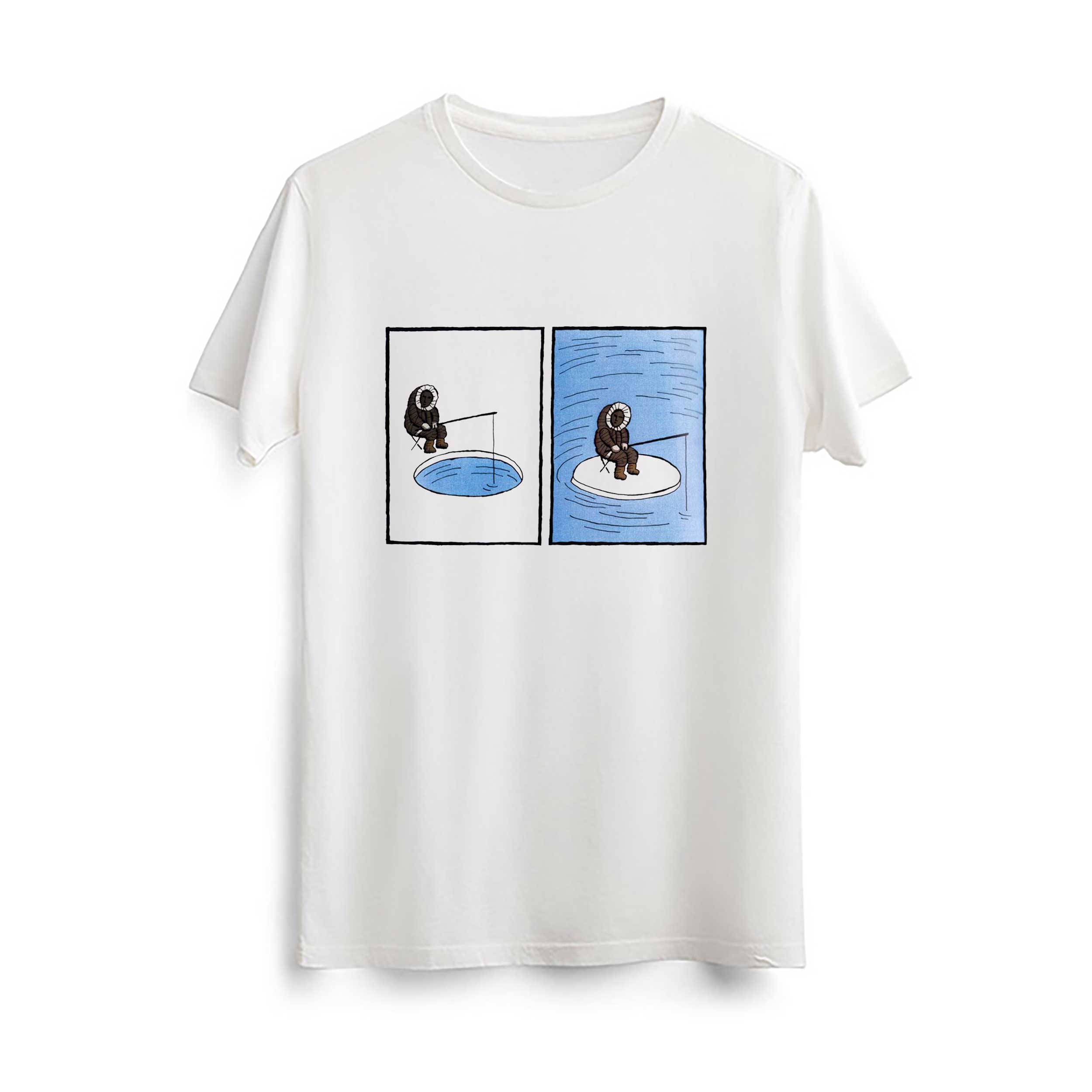 تیشرت سفید مردانه و زنانه طرح قبل و بعد از حضور ما بر روی زمین