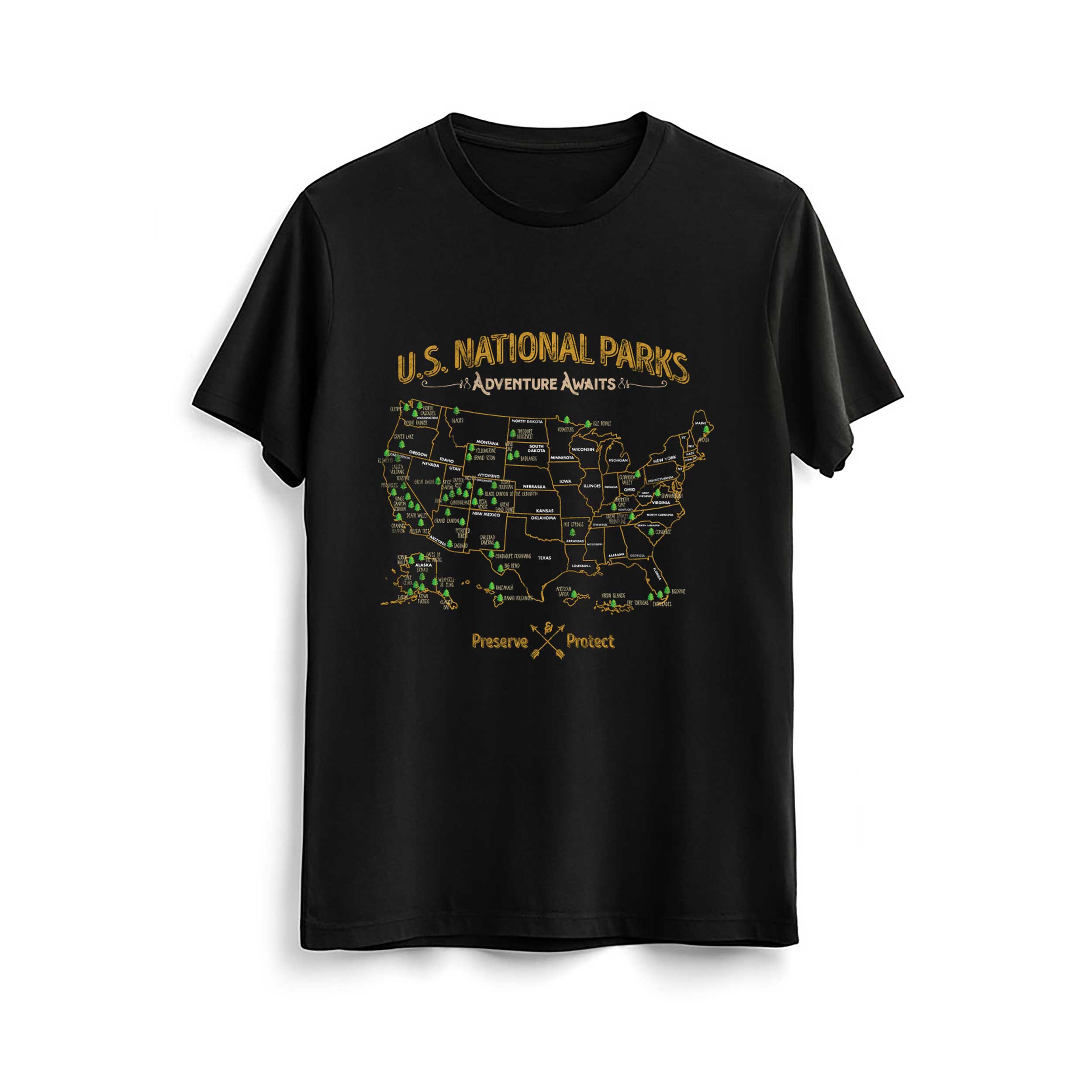 تیشرت مشکی مردانه طرح نقشه پارک های ملی امریکا