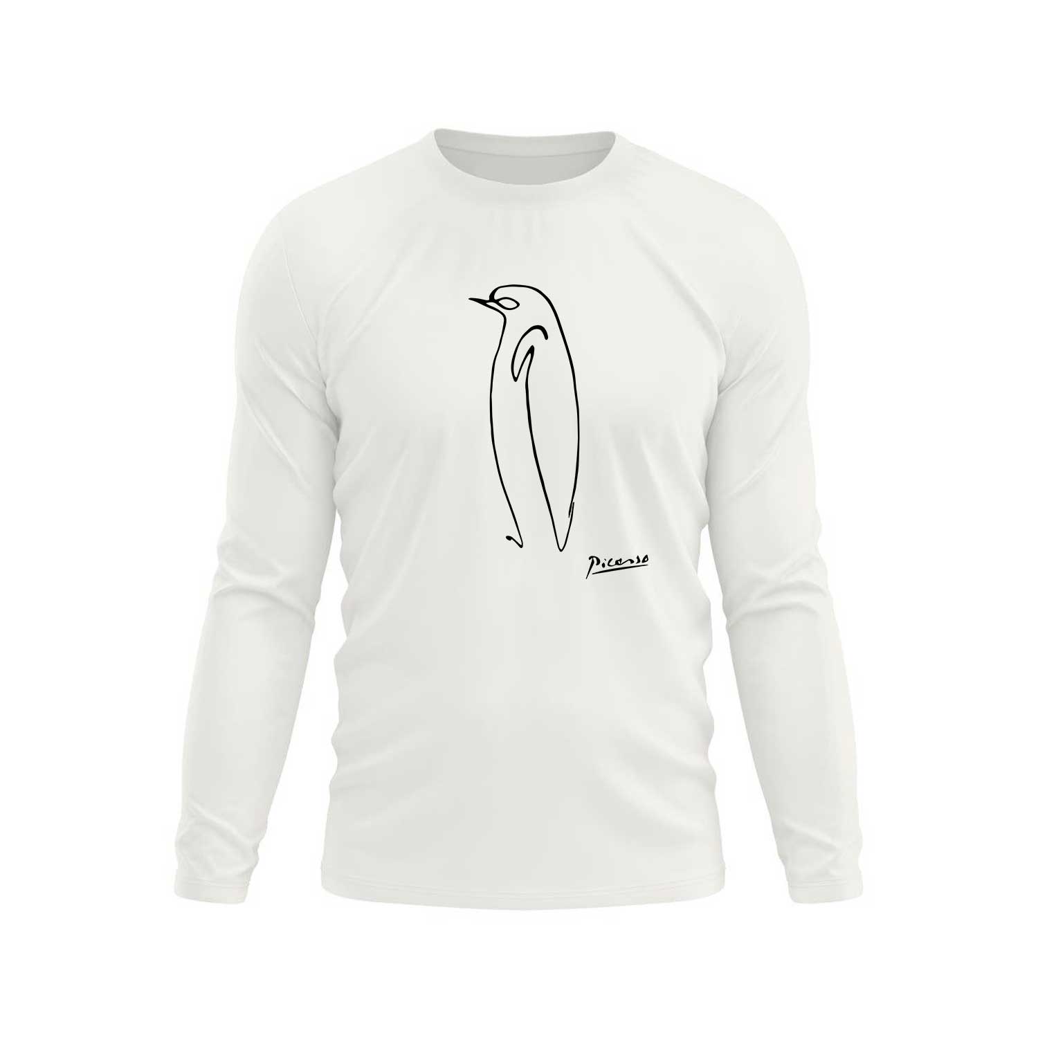 تیشرت آستین بلند سفید نقاشی پنگوئن پیکاسو