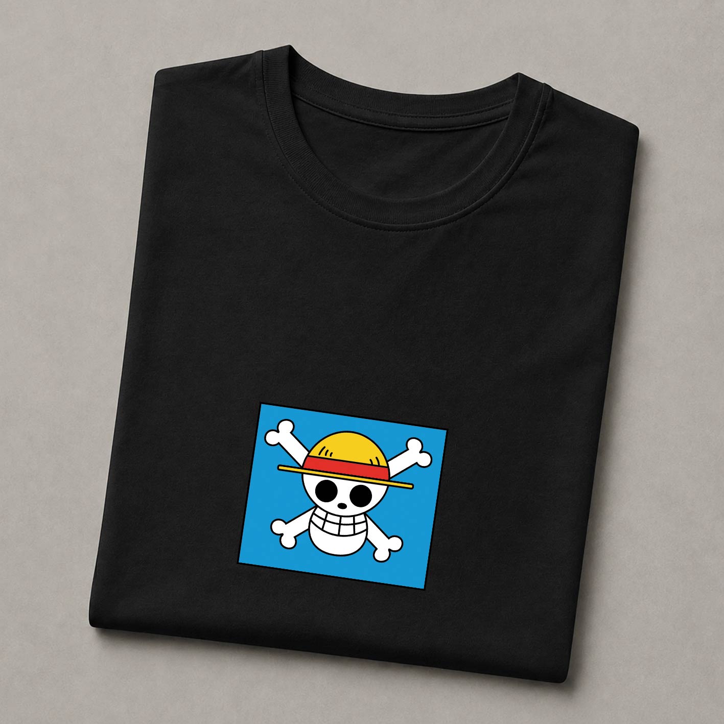 تیشرت مشکی پنبه ای کاف طرح نشان لوفی انیمه One Piece